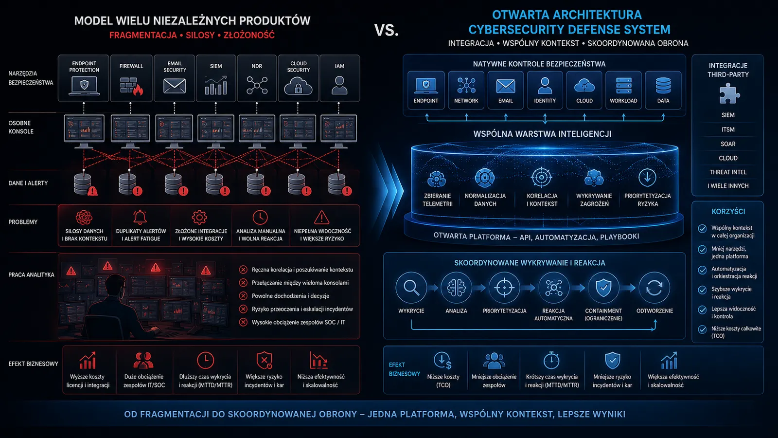 Porównanie modelu wielu niezależnych produktów z otwartą architekturą Cybersecurity Defense System